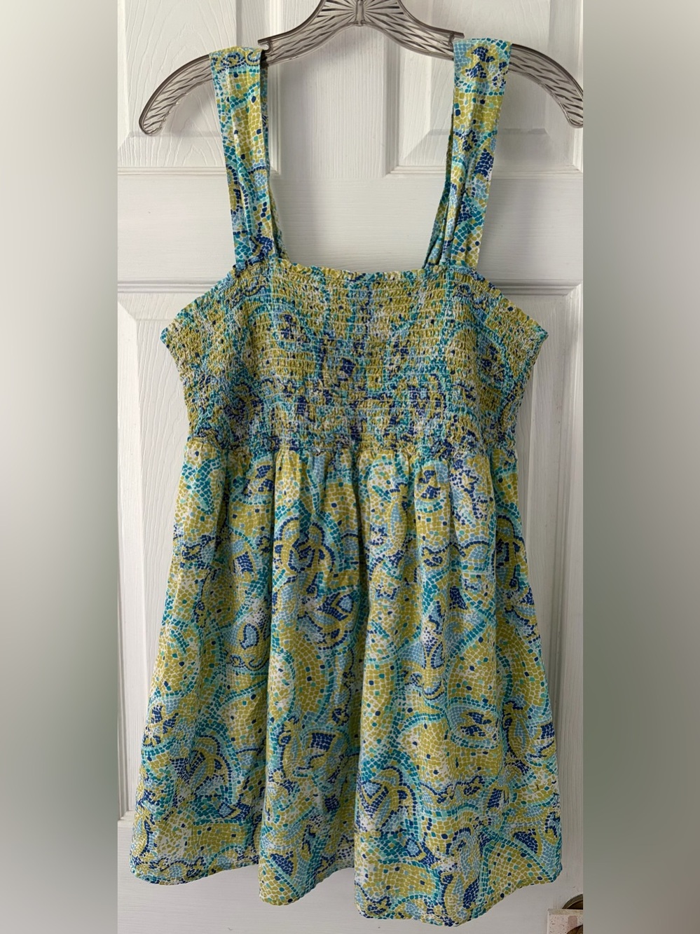 Lane Bryant Blue & Green Smocked Tank Top